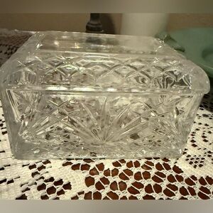 Vintage J G Durand Crystal Trinket Box Diamond Cut Pattern with Lid